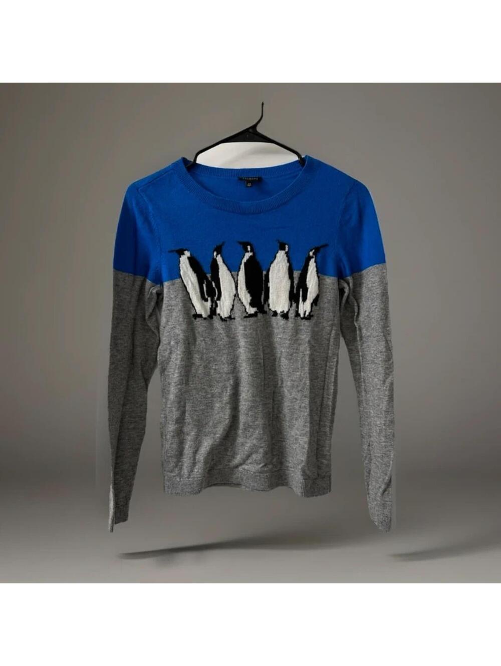 Talbots Penguin Sweater Women’s XS Blue Gray Crewneck Knit Lightweight Top